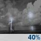 Tonight: A 40 percent chance of showers and thunderstorms, mainly between 8pm and 2am. Partly cloudy, with a low around 66. South southeast wind 10 to 15 mph, with gusts as high as 25 mph. Tonight: A 40 percent chance of showers and thunderstorms, mainly between 8pm and 2am. Partly cloudy, with a low around 66. South southeast wind 10 to 15 mph, with gusts as high as 25 mph.