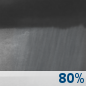 Tonight: Rain and thunderstorms likely before 2am, then showers and possibly a thunderstorm between 2am and 4am, then showers after 4am. Low around 34. Breezy, with a north wind 15 to 20 mph, with gusts as high as 30 mph. Chance of precipitation is 80%. Tonight: Rain and thunderstorms likely before 2am, then showers and possibly a thunderstorm between 2am and 4am, then showers after 4am. Low around 34. Breezy, with a north wind 15 to 20 mph, with gusts as high as 30 mph. Chance of precipitation is 80%.